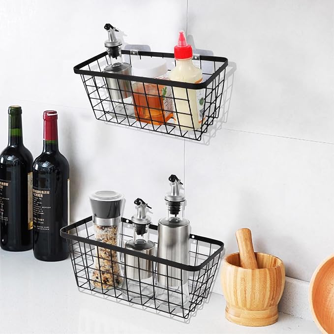 2 Pack Hanging Wall Basket Organizer Over the Cabinet Door Wire Baskets - Image 4