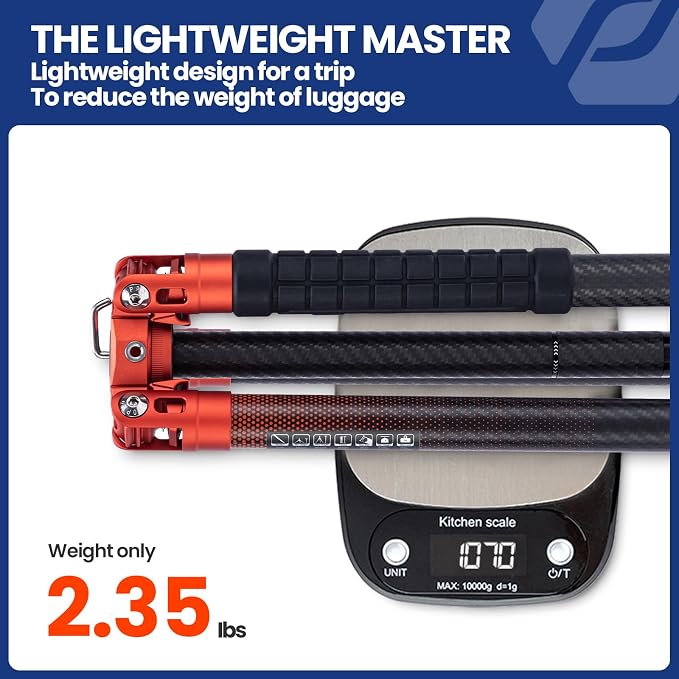 Fotopro Carbon Fiber Tripod 2.3lbs Ultralight 62 Inch Portable Travel Video - Image 2