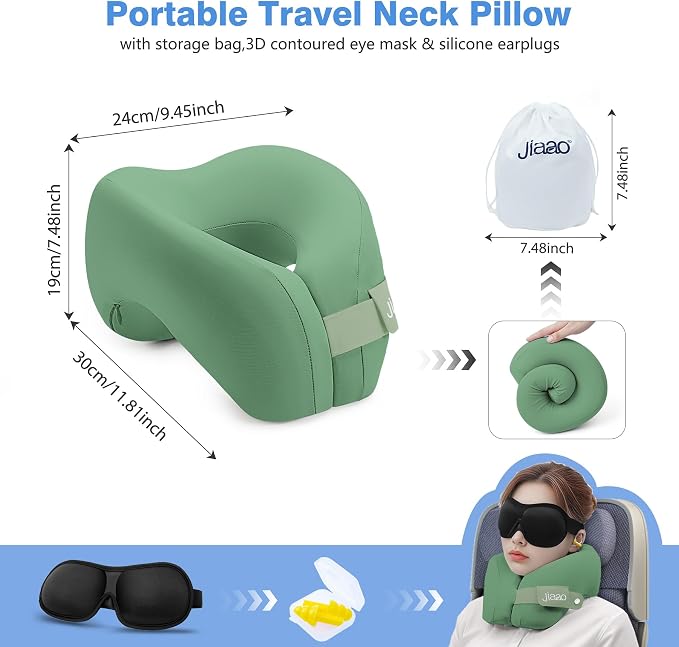 Travel Neck Pillow, Memory Foam Travel Pillow, Includes 3D Eye Masks, and - Image 6