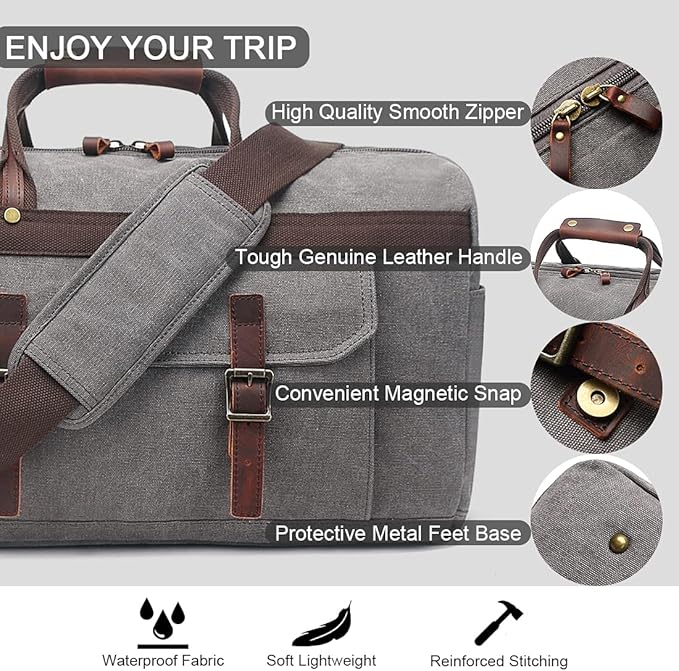 Duffle Bag for Men Waterproof Genuine Leather Canvas Travel Duffel Bags for - Image 4