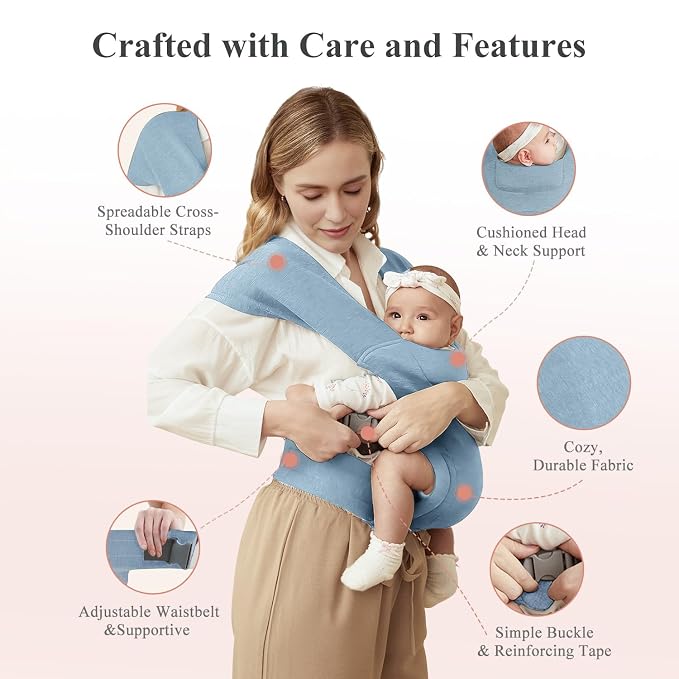 Newborn Carrier, Cozy Baby Carrier, Ergonomic Cross-Back Wrap, Hands-Free - Image 5
