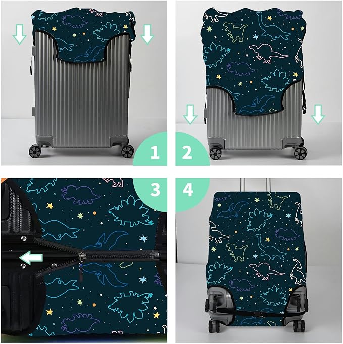 Luggage Cover Suitcase Protector Plus 1 Tag, Dinosaurs Space Travel Suitcase - Image 7