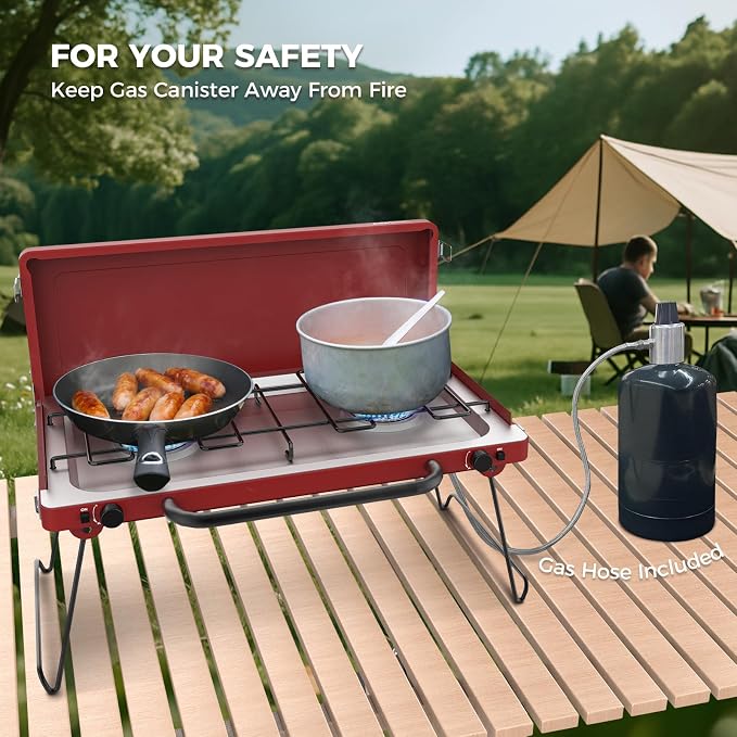 CAMPLUX Safari 2 Burner Propane Camping Stove 20, 000 BTU, Portable 2 Burner - Image 3
