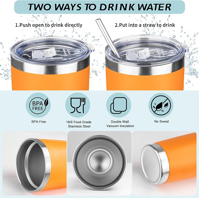 20oz Tumbler with Straw and Brush, Stainless Steel Vacuum Insulated tumbler - Image 3
