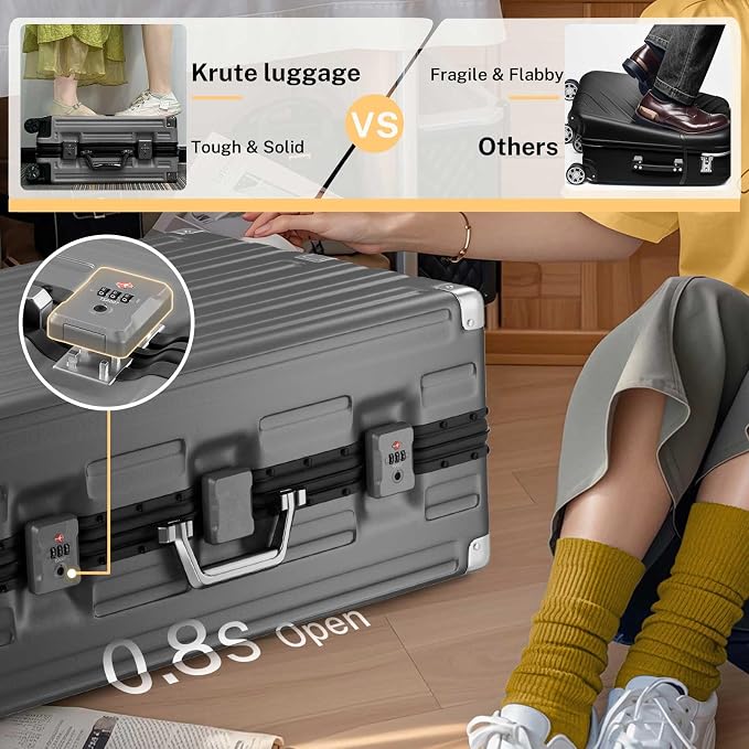 Krute Luggage 28 Inch Aluminum Frame Luggages TSA Lock No Zipper Checked - Image 7