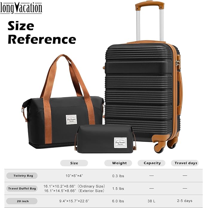 LONG VACATION 3 Piece Carry On Luggage 20 Inch Suitcase - Image 7