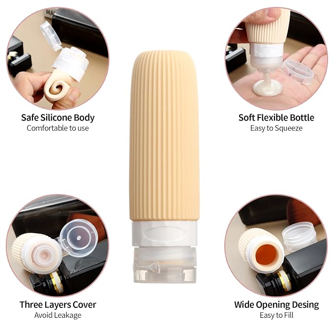 16 Pack Travel Bottles for Toiletries, 6oz Silicone, Leak Proof, Plane Trip - Image 4
