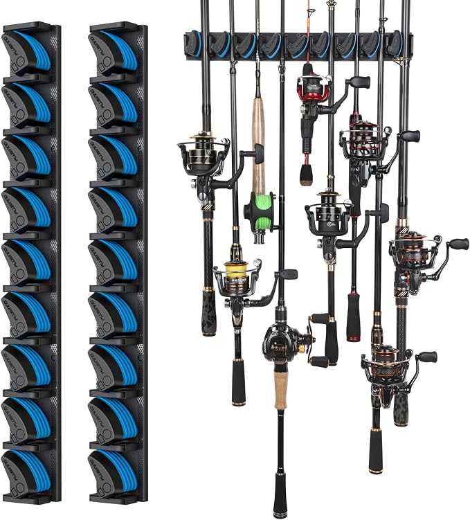 PLUSINNO 2 pack Vertical Fishing Rod rack, Wall Mounted Fishing Rod holder by PLUSINNO