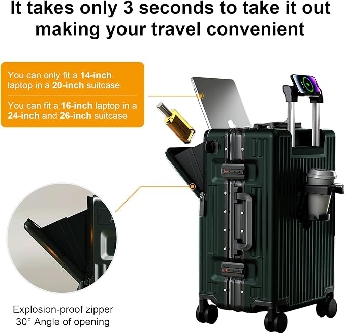 Zipperless Luggage, Polycarbonate Aluminum Hard Shell, Expandable Carry-On - Image 7