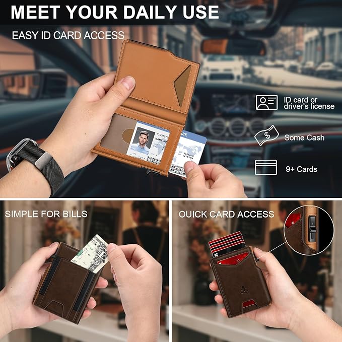Wallet for Men Wallet with Slim Pop Up Card Holder 9-13 Cards, Bifold - Image 8