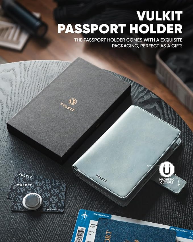 VULKIT Passport Holder with Airtag Holder RFID Blocking Passport Wallet Travel - Image 6