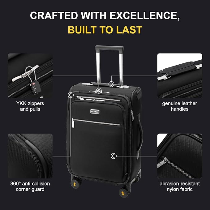 LEVEL8 Carry On Luggage with Compartment, 20 Inch Softside Expandable Travel - Image 3
