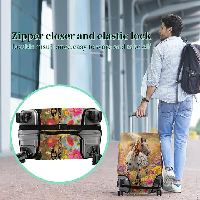 Luggage Cover Suitcase Protector + Tag, Spotted Horse Garden Travel Suitcase - Image 5
