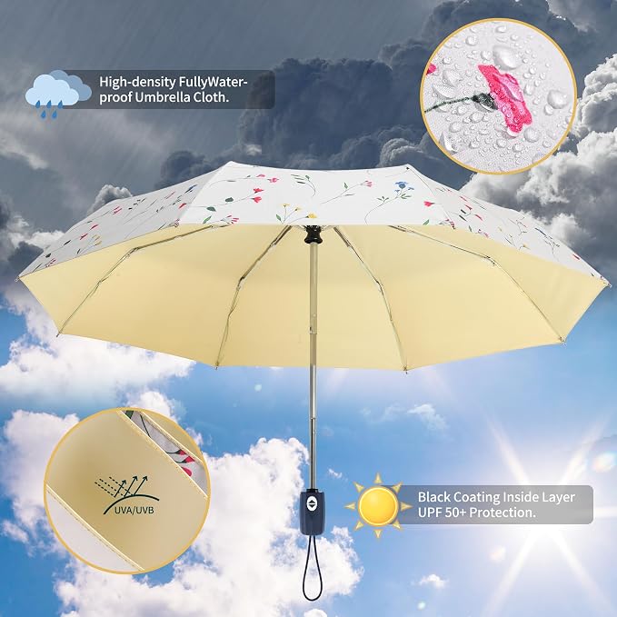 Color Glue Coating Sun Umbrella UV Protection Compact Folding Windproof - Image 3