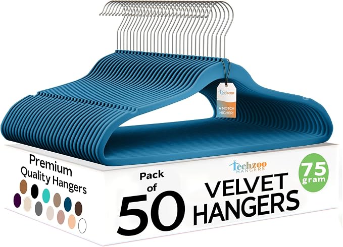 Premium Velvet Hangers 50 Pack Ultra Thin Non Slip Adult Felt Space Saving Slim by TECHZOO