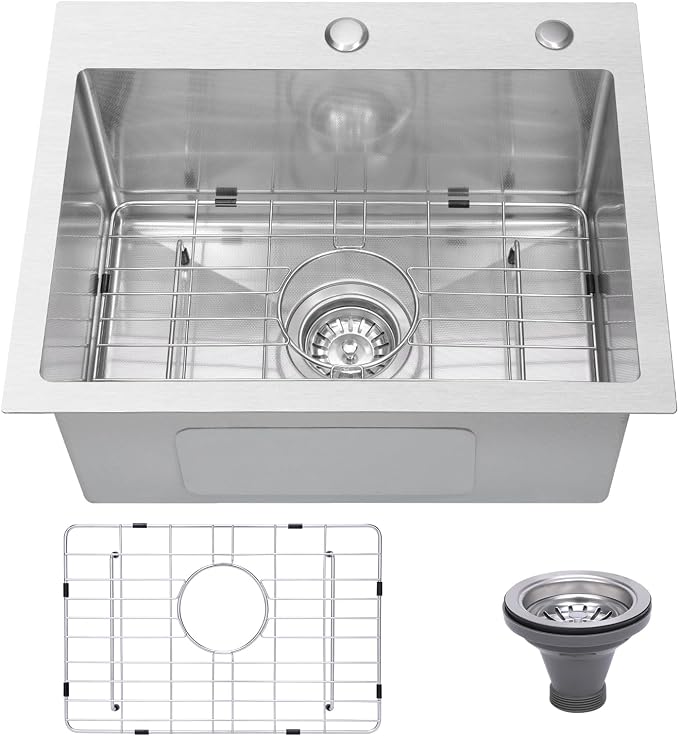 Drop In Kitchen Sink 20x16", 18 Gauge Stainless Steel Sink, 3D Embossed Surface by Beleeb