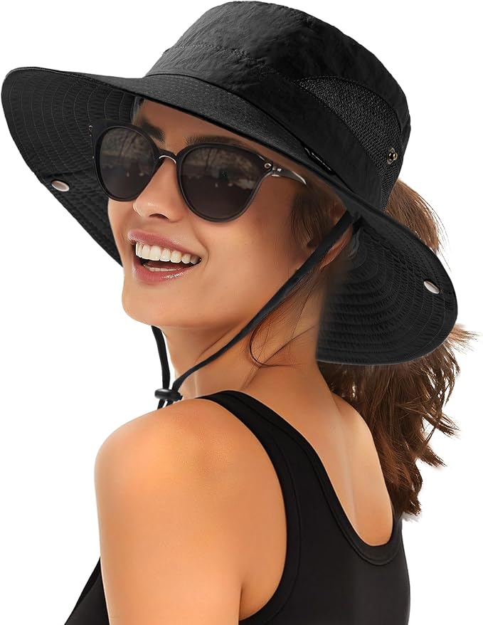 FURTALK Womens Sun Hat with Ponytail Hole Beach Hiking Summer Wide Brim UPF 80+ by FURTALK