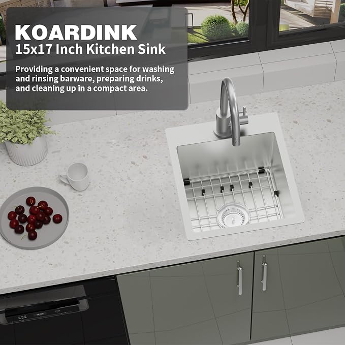 Kitchen And Bar Sink, 15x17 Inch Stainless Steel Drop In Kitchen Sink Modern - Image 2