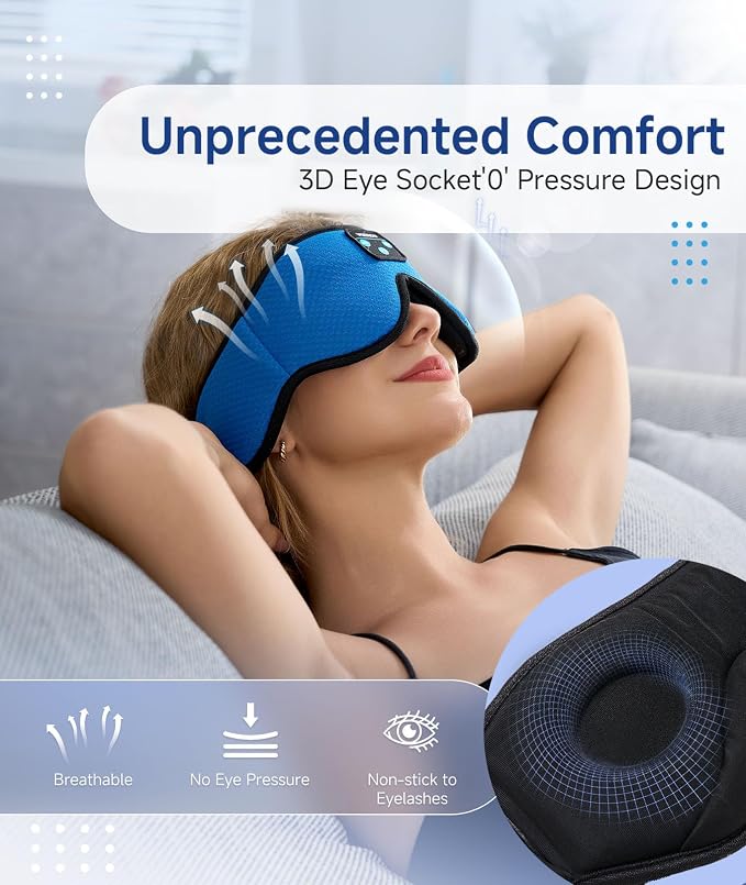 Voerou Sleeping Headphones 3D Eye Mask, Sleep Mask Bluetooth Headphone - Image 3