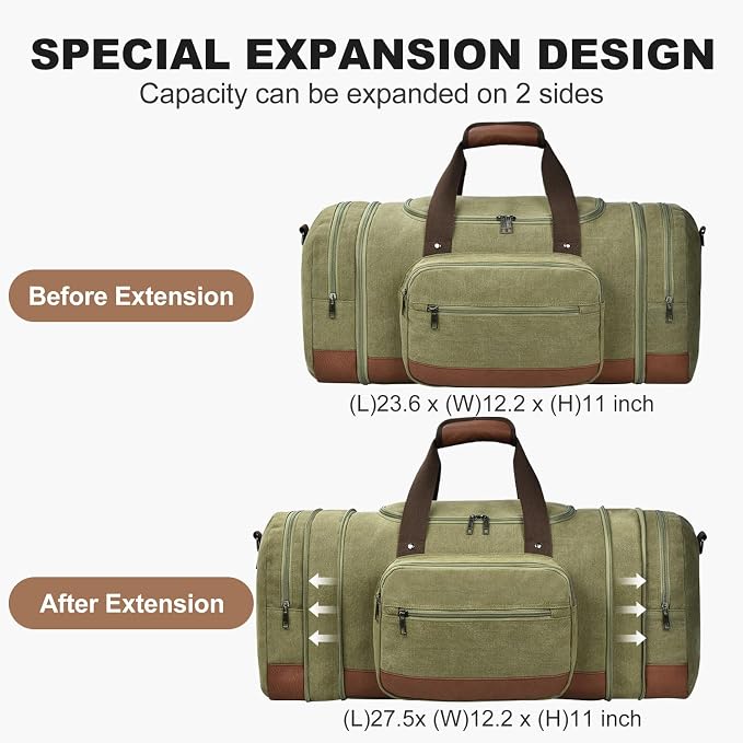 Litvyak Duffle Bag for Travel, Large 60L Canvas Travel Duffel Bags Overnight - Image 3