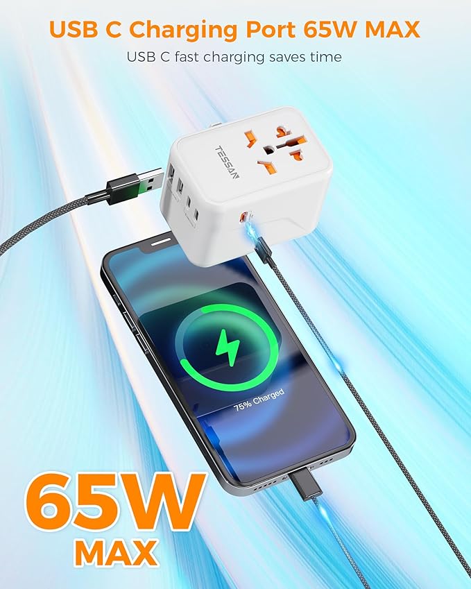 TESSAN Universal Travel Adapter Worldwide, GaN 65W International Plug Adaptor - Image 4