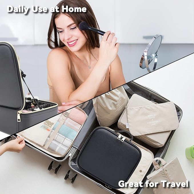 Travel Makeup Bag with LED Mirror and 10x magnifying glass with 3 Lighted - Image 6