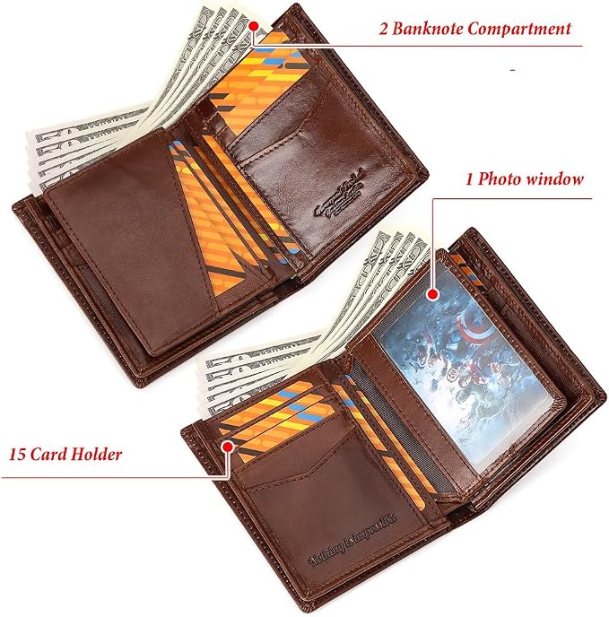 Holder for AirTag Men's Wallet Genuine Leather Purse RFID Blocking Bifold - Image 3