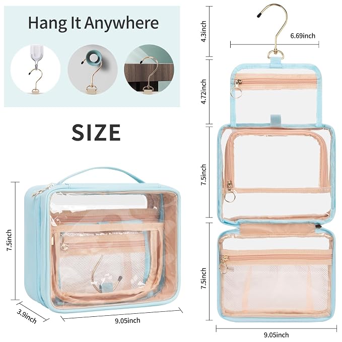 CUBETASTIC Hanging Travel Toiletry Bag, Transparent 3 Comparment Small Travel - Image 6