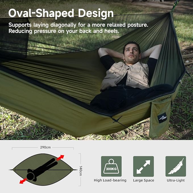 Camping Hammock with Mosquito Net and Ridge Rope, Extra Large - Image 2