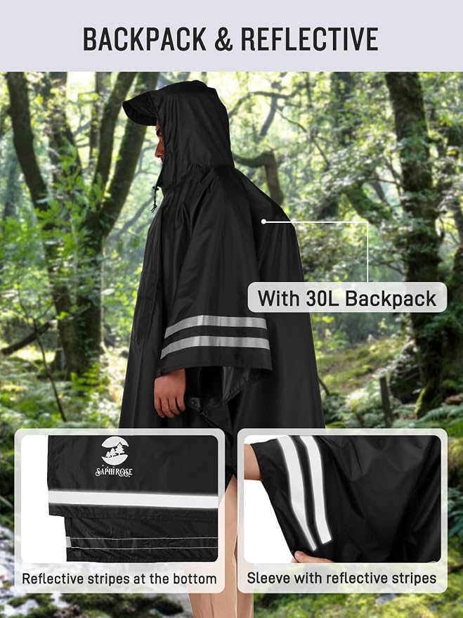 SaphiRose Hooded Rain Poncho Waterproof Raincoat Jacket - Image 6