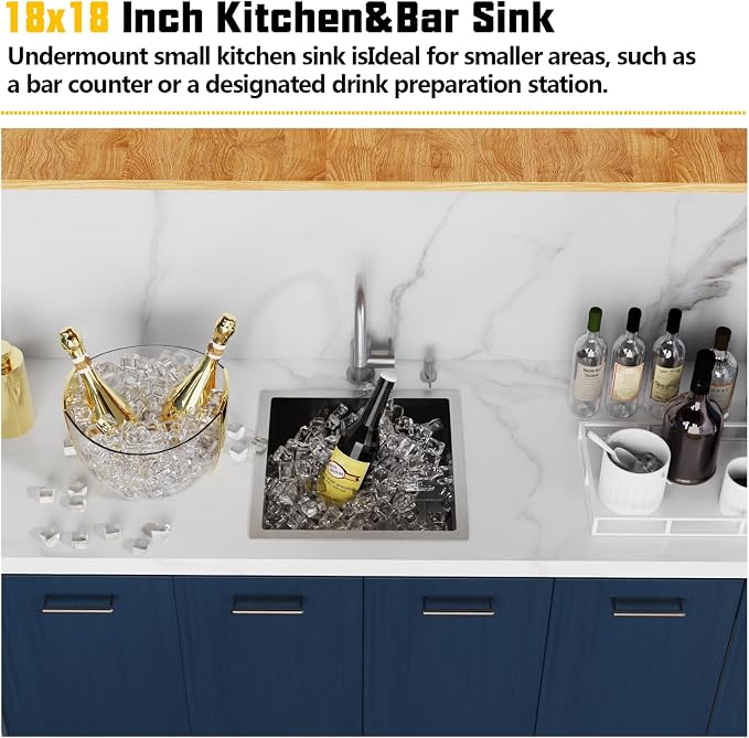 Small Kitchen Sink, 18x18 In Bar Sink Stainless Steel Undermount Small Kitchen - Image 2