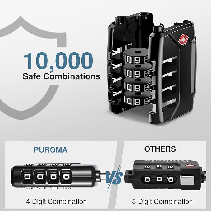 Puroma 2 Pack TSA Approved Luggage Locks, 4 Digit Combination Travel Locks - Image 3