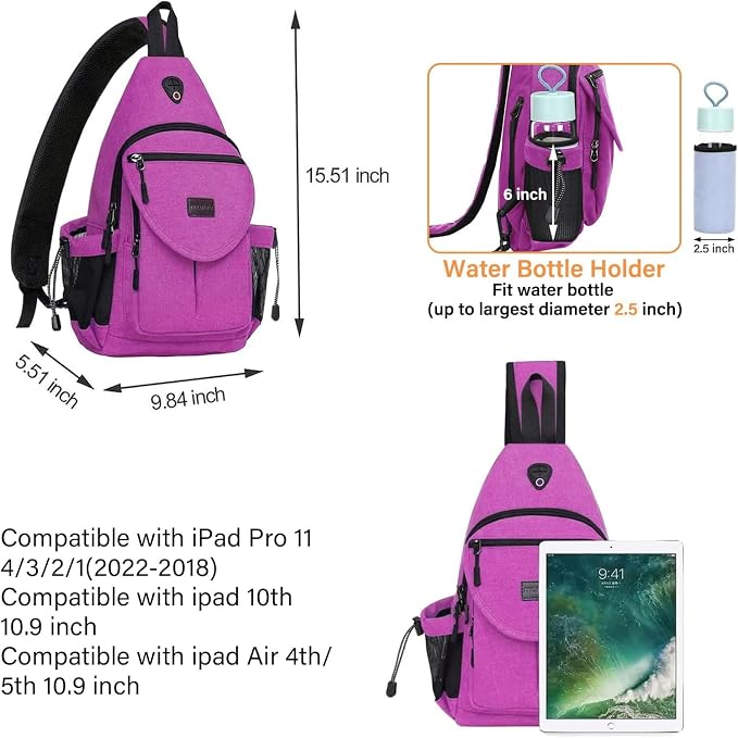 MOSISO Sling Backpack, Canvas Crossbody Hiking Daypack Bag - Image 2