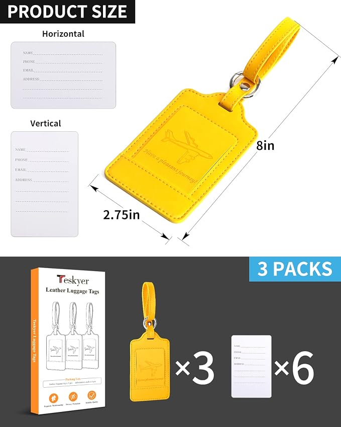 Teskyer Luggage Tags, 3 Pack Premium PU Leather Luggage Tags - Image 7