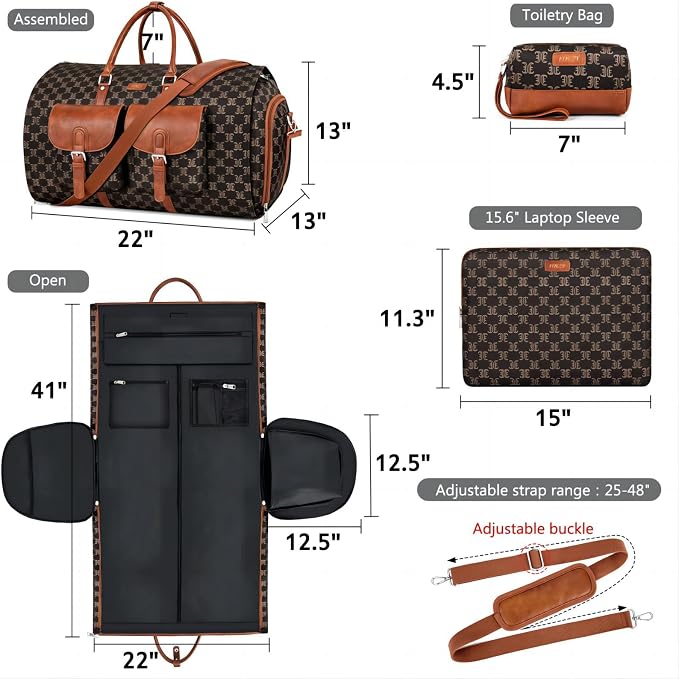 Garment Bag for Travel, Convertible Carry on Garment Duffel Bag for Men 3Pcs - Image 6