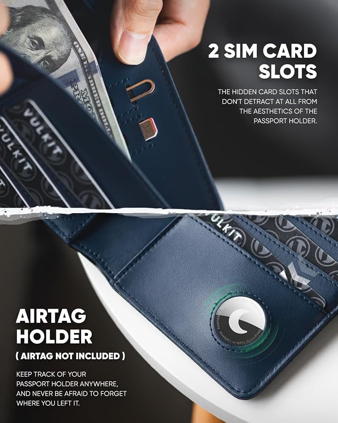 VULKIT Passport Holder with Airtag Holder RFID Blocking Passport Wallet Travel - Image 5