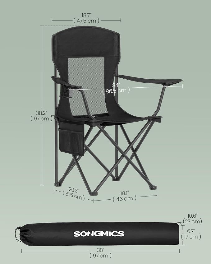 SONGMICS Breathable Camping Chairs, Foldable Outdoor Chairs Set of 2, High Back - Image 2