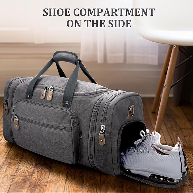 Gonex Canvas Duffle Bag 60L Travel Duffel Overnight Weekend Bag - Image 2