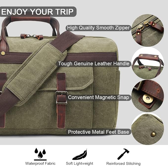 Duffle Bag for Men Waterproof Genuine Leather Canvas Travel Duffel Bags for - Image 3