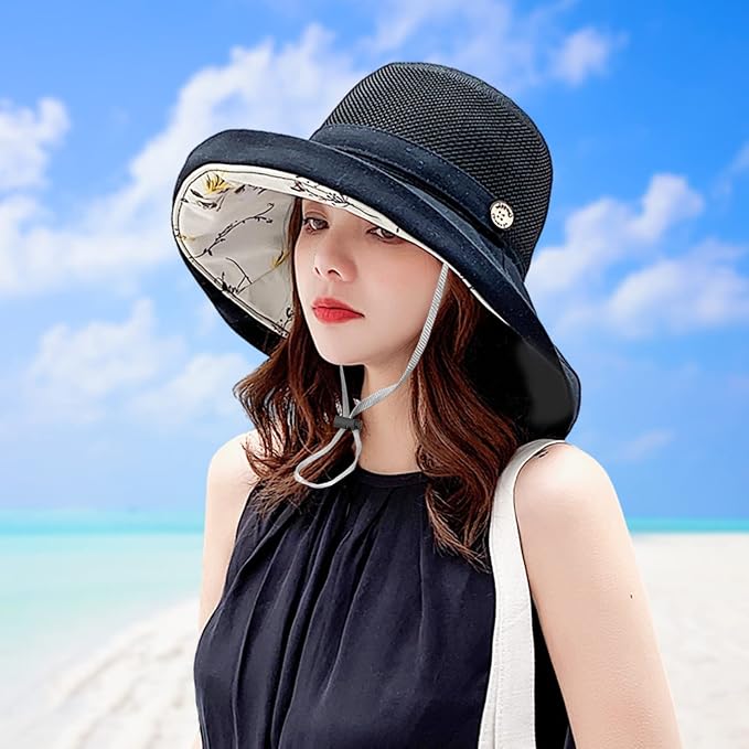 Women Wide Brim Sun Hats Metal Wired Edge Summer UV Protection Beach Fishing Hat - Image 8