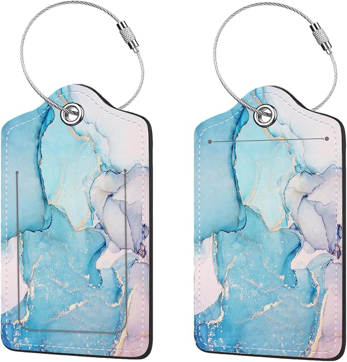 2 Pcs Luggage Tags for Suitcase, Cute Unique PU Leather Travel Bag Tag by Anikathy