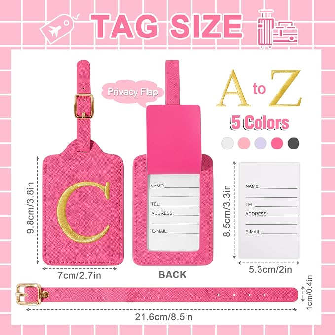 Personalized Initial Rose Red Leather Cute Luggage Tags - Image 2