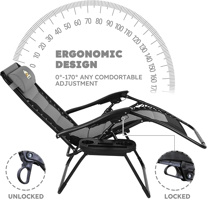 Oversized Padded Zero Gravity Lounge Chair, Foldable Patio Anti Gravity - Image 4