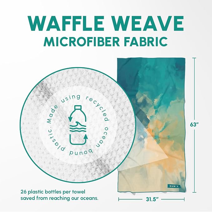 SUN'Y Waffle Microfiber Beach Towel – Sand Free, Quick Dry, Ultra Absorbent - Image 3