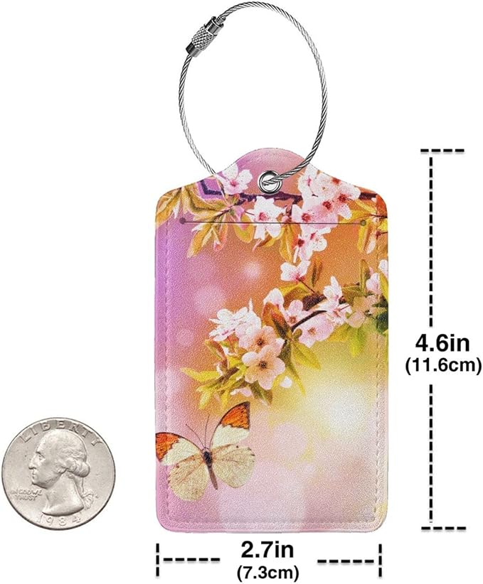 2 Packs Beautiful Spring Flowers PU Leather Luggage Tags Butterfly Suitcase - Image 5