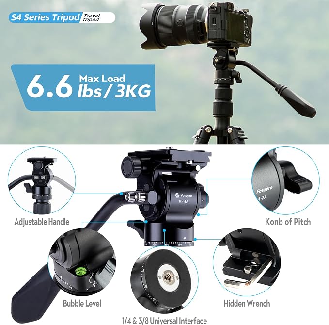 Fotopro 78" Camera Tripod, Aluminum Compact Travel Tripod and Monopod - Image 4