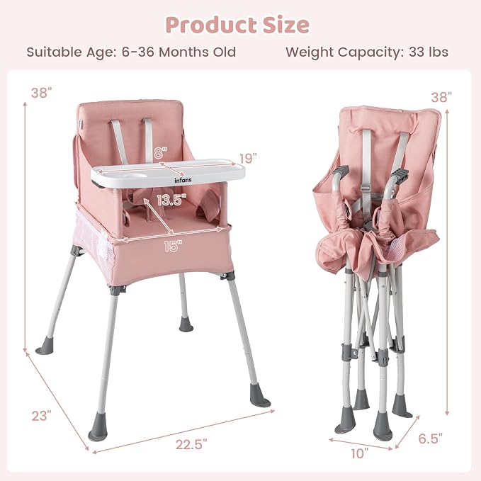 INFANS Baby High Chair, Foldable Portable Highchair - Image 9