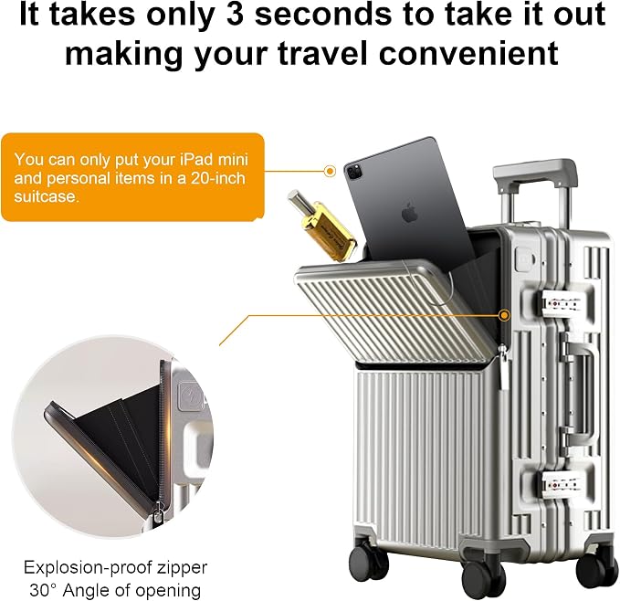Zipperless Luggage, Polycarbonate Aluminum Hard Shell, Expandable Carry-On - Image 3