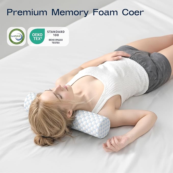 Neck Roll Pillow, Memory Foam Neck Support Pillows, Round Neck Pillows - Image 6
