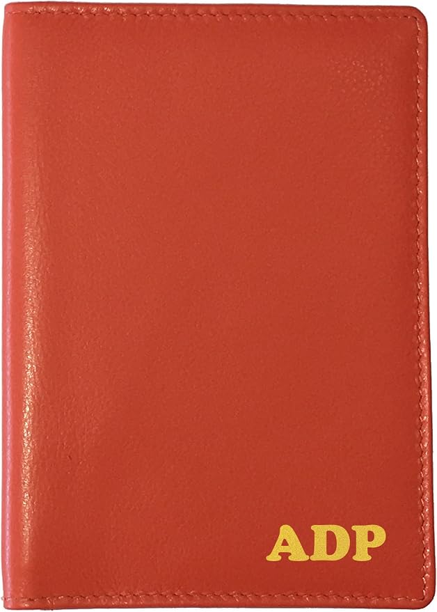 Personalized Monogrammed Orange Leather RFID Passport Wallet by 123CheapChecks